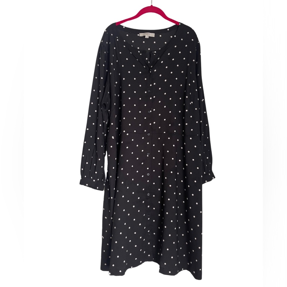 LOFT long sleeve black and white polka dot dress